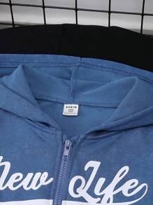 SHEIN Explorewe Star & Letter Print Hooded Sweatshirt For Girls - Blue - View 3