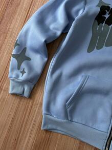 Manfinity Roghcode 男式字母图案拉链连帽衫，带保暖内衬