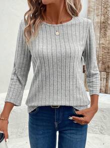 EMERY ROSE Áo thun nam cổ tròn, tay 3/4, thường ngày, có gân, mùa thu - Xám - Xem 4