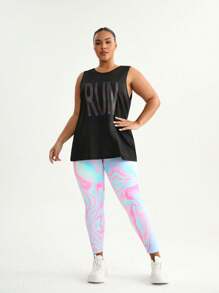 SHEIN Sports 女士字母印花无袖上衣和紧身裤套装 - 彩色 - 查看 3