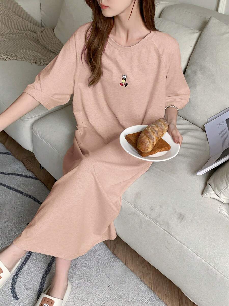 DAZY 女士插肩袖卡通图案装饰宽松长袖家居服睡衣 - 粉色 - 查看 1