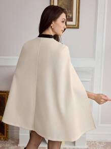 Vintamour Vintage Elegant Women Woolen Coat Cape Cloak, Small Stand Collar, Velvet Patchwork Contrast Color Button Tie Waist Belt, Casual Commute Holiday Jacket, Autumn Winter Thanksgiving Women Outfit Fall Clothes Thanksgiving Outfit Homecoming Dress Short Winter Women Dress Christmas Women Clothes Concert Women Outfit Winter Women Sets Outfit Sets Women Fall Sets Women Outfit Sets Winter Women Jacket Fall Women Outfits - White - View 6