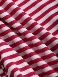 DAZY Christmas Women's Striped Off Shoulder Slim Fit T-Shirt