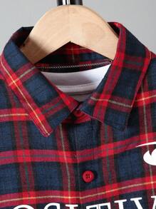 SHEIN Áo sơ mi dài tay in chữ thường ngày cho bé trai tuổi mới lớn, mùa xuân và mùa thu - Đỏ - Xem 3