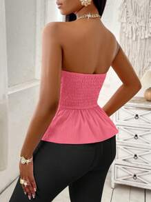 SOLERSUN Solid Ruched Asymmetrical Hem Tube Off Shoulder Top - Hot Pink - View 2