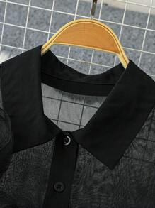 SHEIN Unity Áo sơ mi dài tay in hoa cỡ lớn giản dị cho nữ - màu đen - Xem 3
