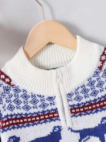 SHEIN Young Boy Winter Classic Jacquard Knitted Long Sleeve Sweater - White - View 3