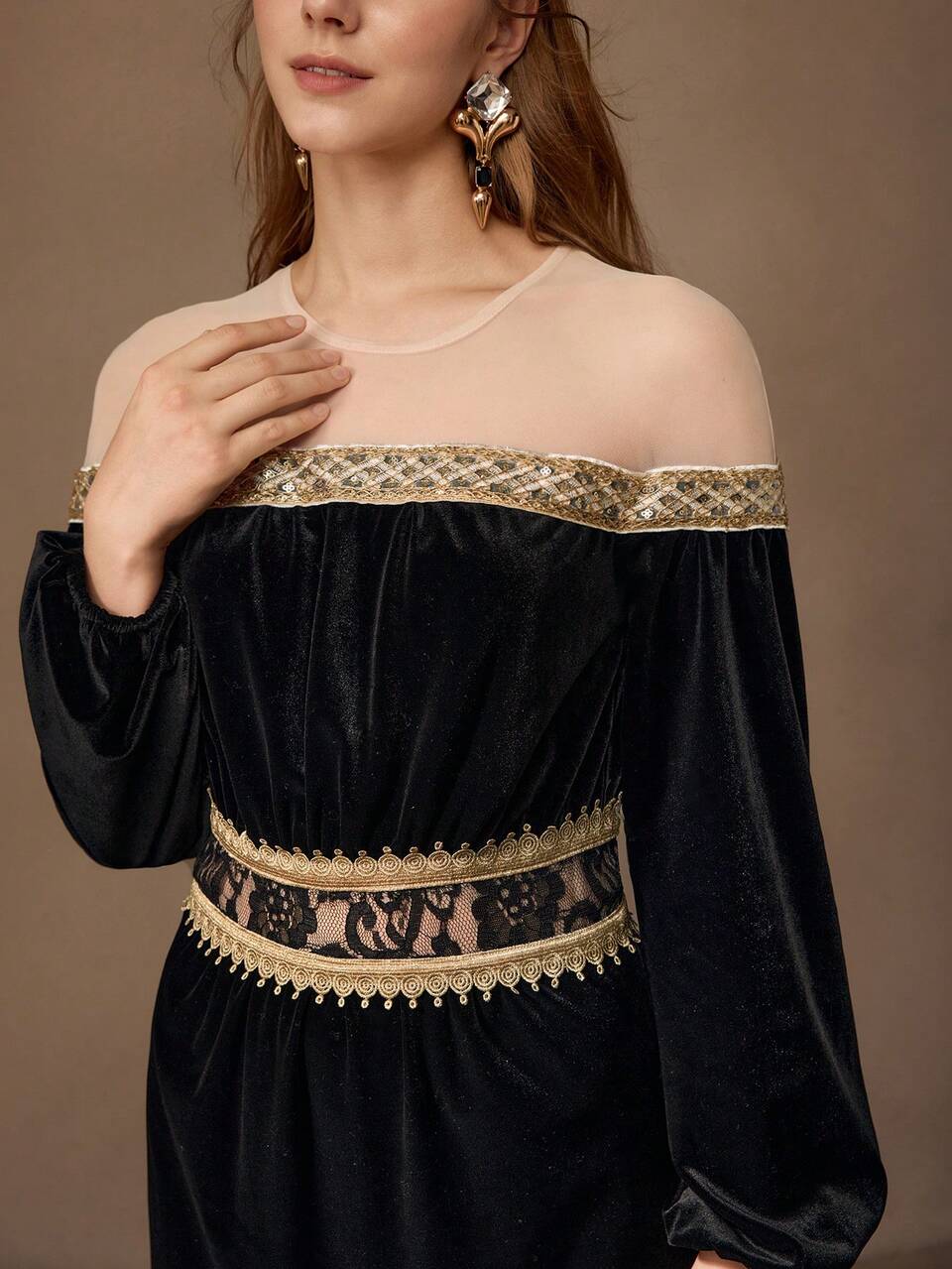 WOMEN CONTRAST LACE LAYERED DRESS