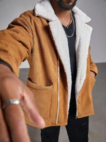 Manfinity Roughcore Plus Size Men's Thermal Lined Jacket With Pockets, Fall/Winter