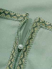Chiquease Beer Festival Style Patchwork Lace Trim Jacquard A-Line Dress - Green - View 6