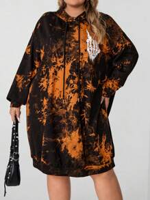SHEIN CURVE+ Plus Size Tie Dye Skull Print Halloween Casual Sweatshirt Dress - Multicolor - View 5
