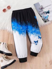 SHEIN Quần dài bo gấu in họa tiết bướm cho bé gái, quần dài trang trọng chấm bi ombre màu tím, quần dài thời trang cho bé gái - màu đen - Xem 5