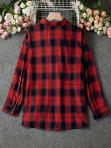 Calvaya Camisa a cuadros de manga larga con bolsillo delantero y botones, para uso diario casual, ropa para Año Nuevo de talla grande - Rojo - Ver 2