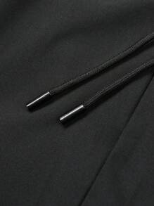 Manfinity Homme Abrigo informal con capucha y cierre de cremallera con cordón para hombre, otoño/invierno - Negro - Ver 6