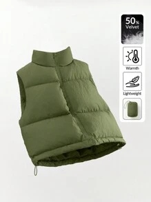 SHEIN SXY Women's Solid Color Zip Up Casual Padded Gilet Jacket - Army Green - View 5