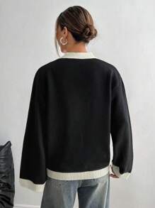 SHEIN Unity 长袖纯色纽扣休闲衬衫 - 黑與白 - 查看 2