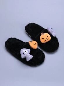 1pc Kids Halloween/Christmas Plush Slippers, Girls Cute Cartoon Warm Indoor Non-Slip Home Slipper