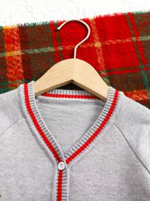 Suéter de punto informal de manga raglan larga con estampado de reno de dibujos animados para bebé niño - Gris - Ver 4