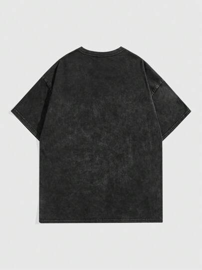 Street Life T-shirt casual à col rond et manches courtes avec imprimé lettre et chiffre pour hommes