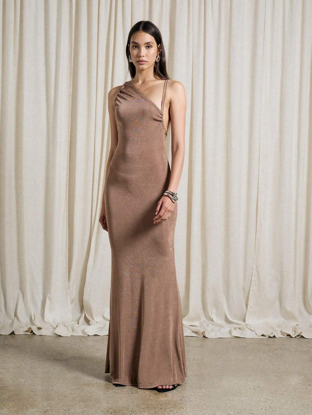 brown and beige dress for women Structured Cream Midi | Trendy Women's Clothing Size:5'0
