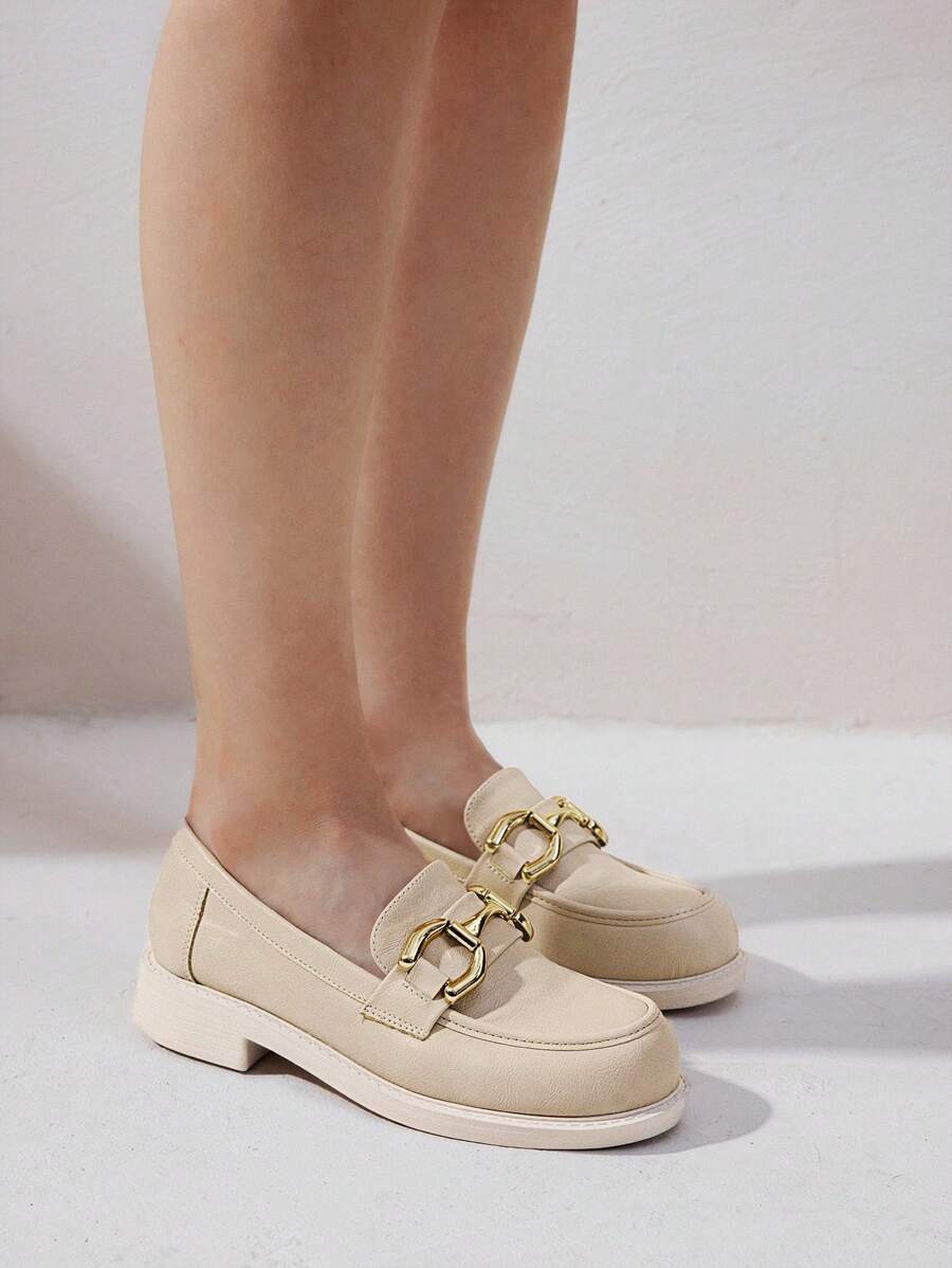 CUCCOO BIZCHIC Women's Metal Decor Simple Flat Slip-On Casual Shoes - Apricot - View 1