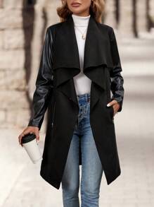 EMERY ROSE Women's Solid Color Pocket Casual Long Sleeve Knitted Jacket - Black - View 4