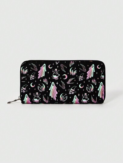 Goth 1pc Cute Dark Magic Halloween Themed Simple Zipper Wallet For Women