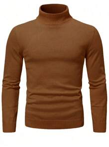 Manfinity Homme Men's Casual Letter Pattern Turtleneck Sweater, Autumn/Winter Letter Embroidery - Brown - View 1