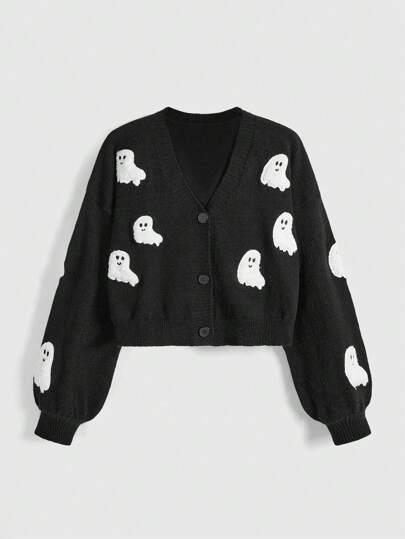 Maryam Alam Cute Ghost Embroidered Cardigan For Halloween