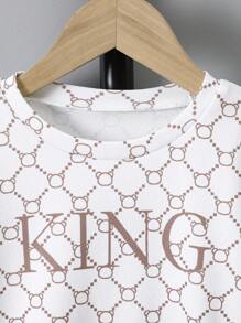 2 件装年轻男孩几何字母印花圆领长袖运动衫和裤子休闲装，春秋季 - 彩色 - 查看 3