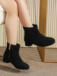 Girls Black High Heel Boots, Children's Heeled Boots, Girls Side Zipper Tall Boots, Big Kids Boots