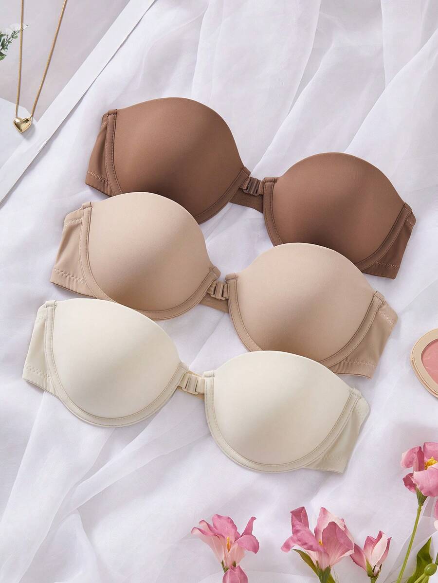 3pcs Minimalist Strapless Sexy Front Closure Bras Set For Women - Multicolor - View 1
