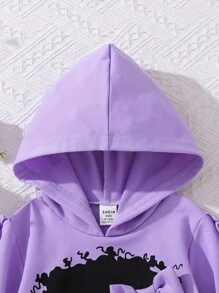 女婴休闲花卉印花运动衫套装，春秋 - 紫色 - 查看 3