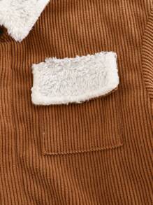 Cozy Pixies Baby Boy Color Block Fluffy Collar Long Sleeve Cardigan - Coffee Brown - View 5