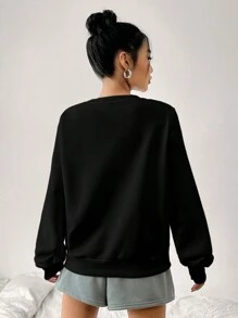 SHEIN EZwear Sudadera holgada de manga larga con cuello redondo para mujer, estampado con el patrón de impresión de Milán, Italia, de estilo minimalista y casual