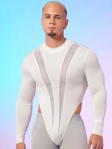 FeverCity Men's Sexy Mesh Insert Skinny Jumpsuit