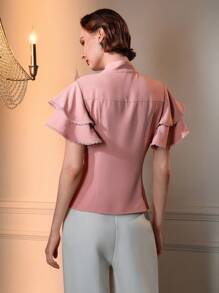 The Great Gatsby x MOTF Blouse à manches courtes superposées avec nœud devant