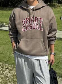 DAZY Men's Letter Print Pullover Sweatshirt, Autumn Hoodie - Brown - View 3