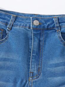 SHEIN 2pcs/Set Tween Girl Elastic Distressed Denim Jeans, School, Campus, College Summer Holiday - Multicolor - View 4