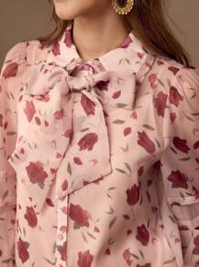 MOTF FLORAL PRINT TIE FRONT BLOUSE, WOMEN SHIRT - Pink - View 3