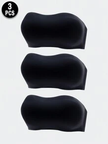 3pcs/Set Comfortable Seamless Strapless Bra For Women - Black - View 4