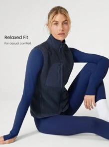 GLOWMODE 舒适厚实摇粒绒柔软保暖宽松弹力领袖孔背心带前口袋日常休闲冬季 - Dark Blue - 查看 4