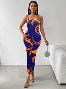 SHEIN Clasi 印花修身背心裙,側邊割裂設計 - 彩色 - 查看 5