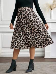 SHEIN Chân váy chữ A họa tiết da báo cho bà bầu - Nhiều màu - Xem 1