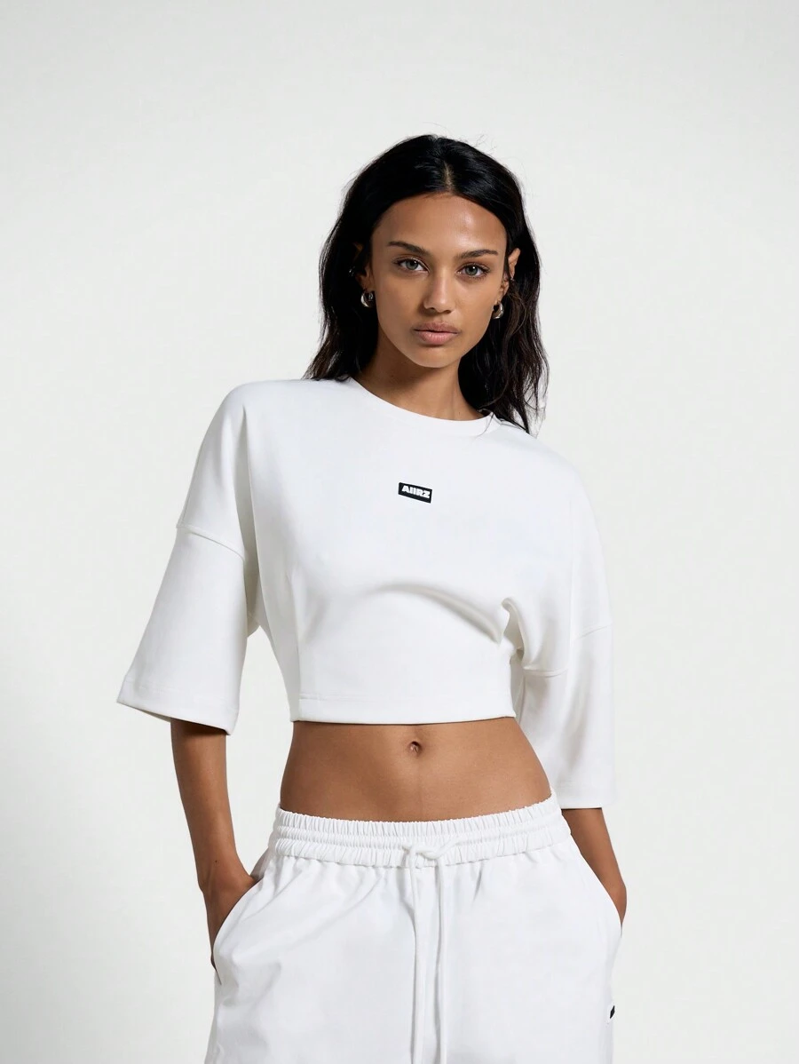 AiiRZ Logo Detail Drop Shoulder Short Sleeve Crop T-Shirt - White - View 1