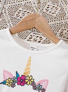 Vestido Branco de Menina Jovem com Padrão de Coração Colorido de Unicórnio Tricotado, Outono(9), Inverno(2) Vestido de Unicórnio para Meninas, Vestido de Unicórnio para Crianças