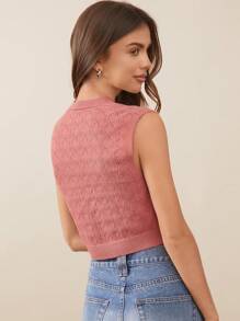 WESTFADE Coquette Bow Pattern Stitch Sweater Vest - Pink - View 4