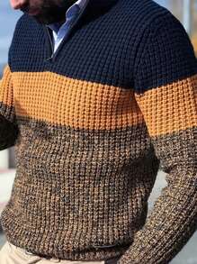 男式撞色半拉链休闲套头衫 - 彩色 - 查看 1