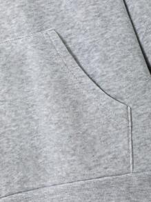 Pumpkin Print Kangaroo Pocket Drawstring Thermal Hoodie - Light Grey - View 4