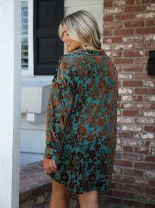 SHEIN LUNE Winter Clothes Velvet Laser Burn Patchwork Long Sleeve Plus Size Shirt